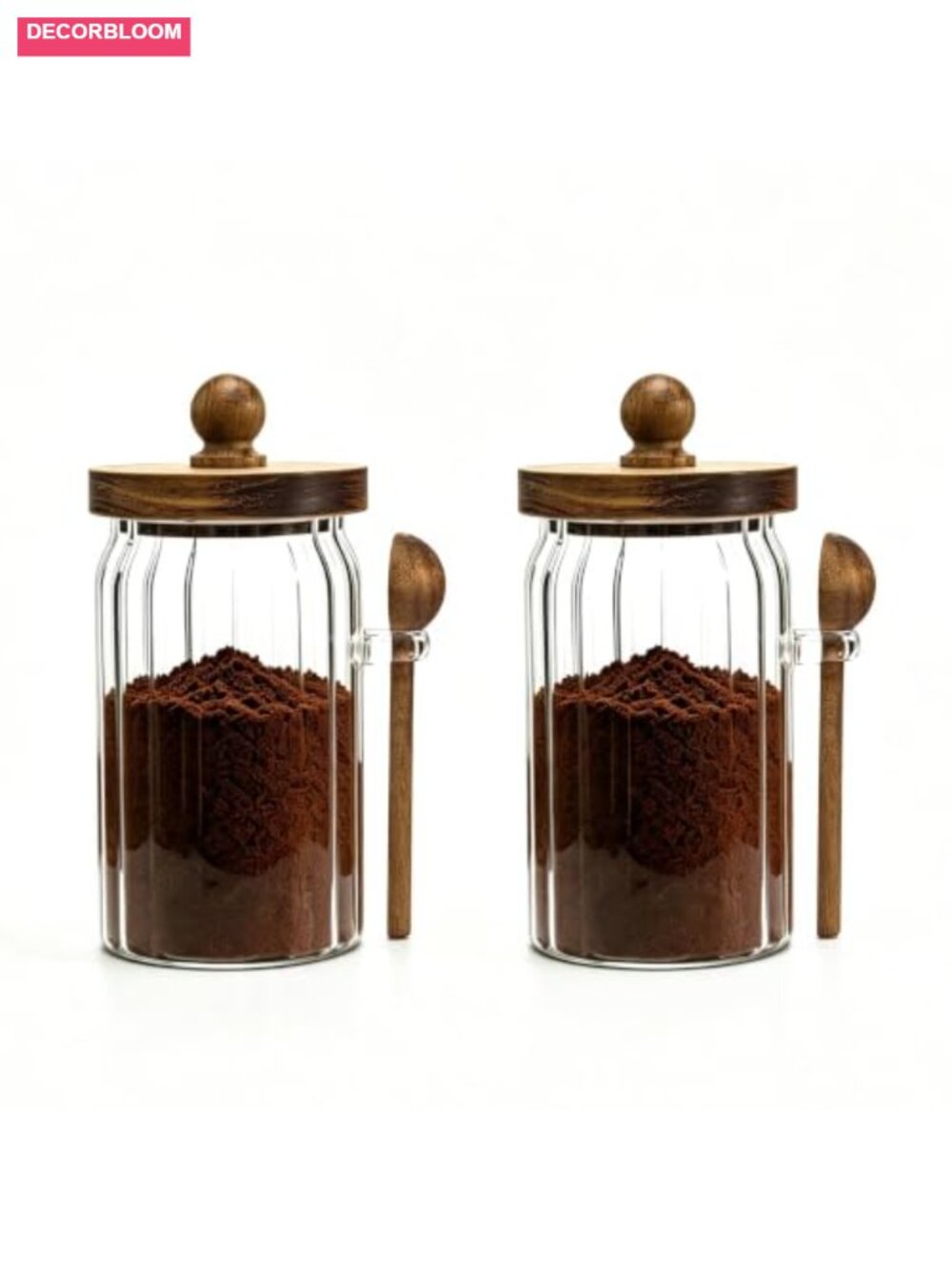 Vintage Glass Jar with Wooden Spoon & Lid, 26 fl oz Coffee Canister Set of 2